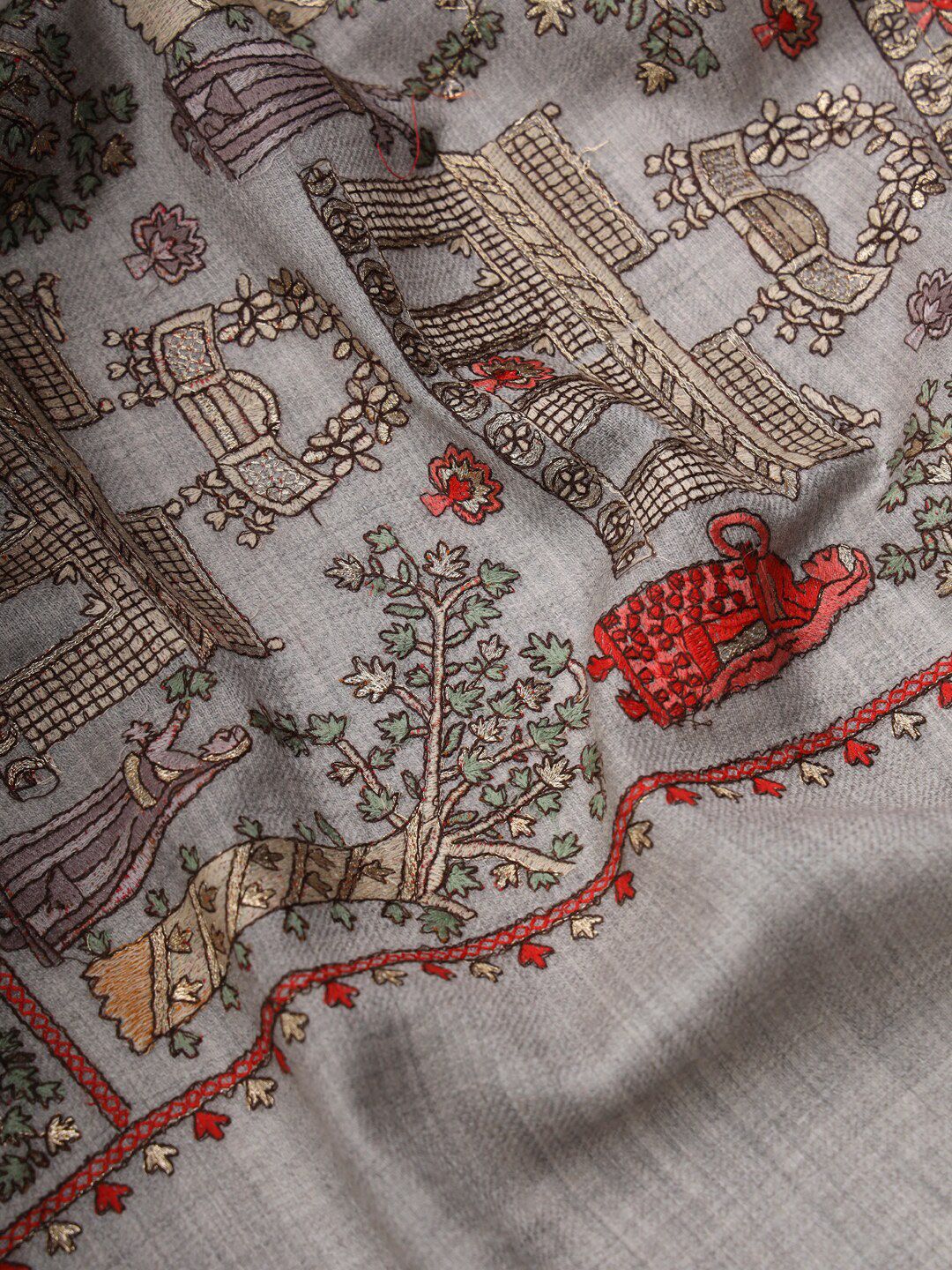 Dhiyona PA Ethnic Motifs Embroidered Woolen Shawl