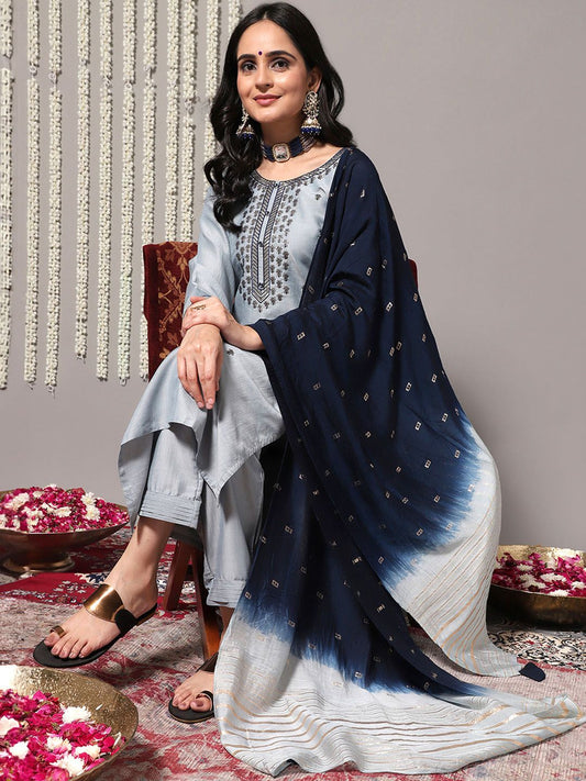 Dhiyona VA Women's Sequinned Kurta with Trousers & With Dupatta
