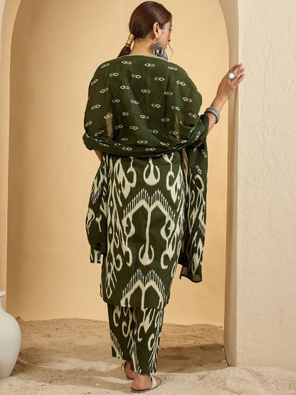 Women Geometric Printed Regular Pure Cotton Kurta with Trousers & With Dupatta