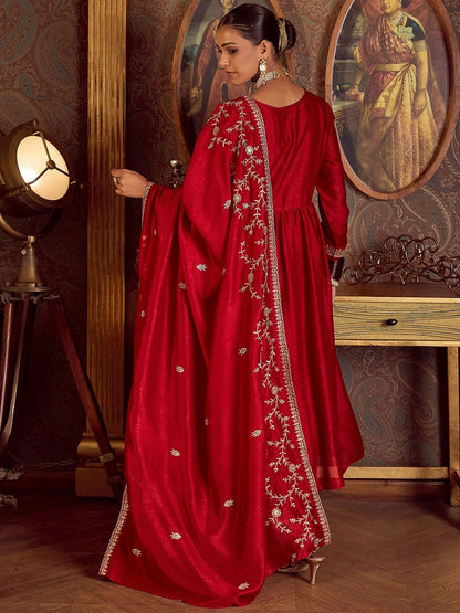 Women Floral Embroidered Empire Kurta with Trousers & With Dupatta