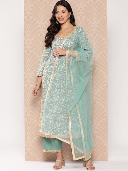 Dhiyona VA Women'sFloral Printed Regular Pure Cotton Kurta with Palazzos & Dupatta