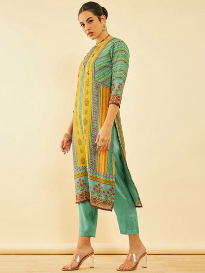 Dhiyona SO Women's Ethnic Motifs Printed Regular Sequinned Kurta with Trouser