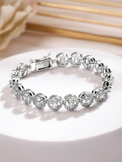 Dhiyona RJ Women's Rhodium Plated Round Design Sparkling Cubic Zirconia Studded Premium Tennis Bracelet