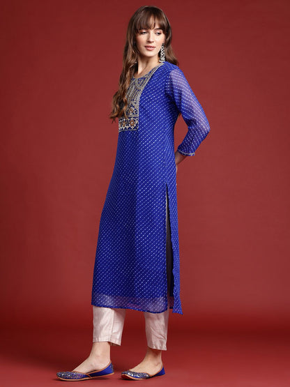 Dhiyona IE Leheriya Embroidered Gotta Patti Georgette Kurta
