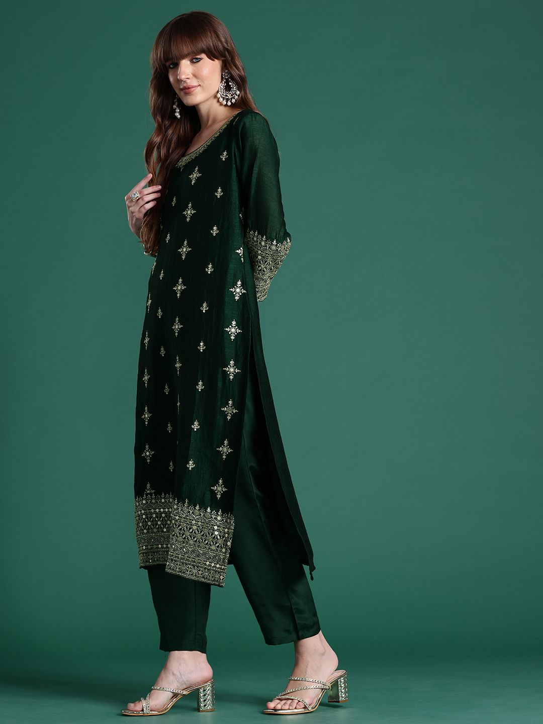 Ethnic Motifs Embroidered Kurta with Trousers & Dupatta