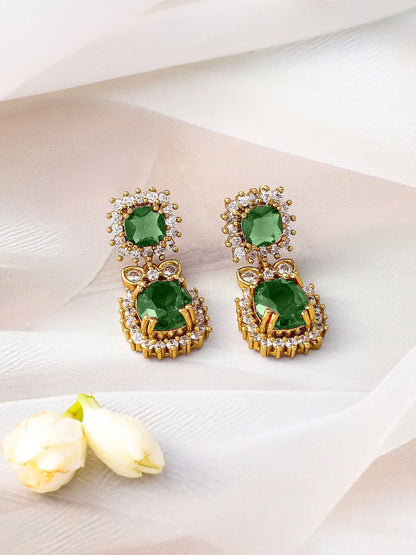 Dhiyona RJ Women's 22K Gold-Plated Emerald Green Stone & Sparkling Cubic Zirconia Studded Necklace Set