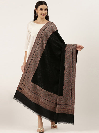 Dhiyona PA Women Black Embroidered Ethnic Motifs Shawl