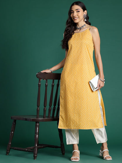 Dhiyona IE Chevron Printed Gotta Patti Pure Cotton Kurta