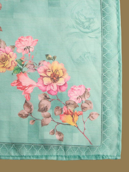 Floral Embroidered Thread Work Chanderi Silk Kurta with Trousers & Dupatta