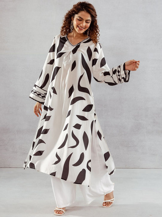 Dhiyona SN Women's Abstract Printed Beads and Stones A-Line Kurta with Palazzos Set
