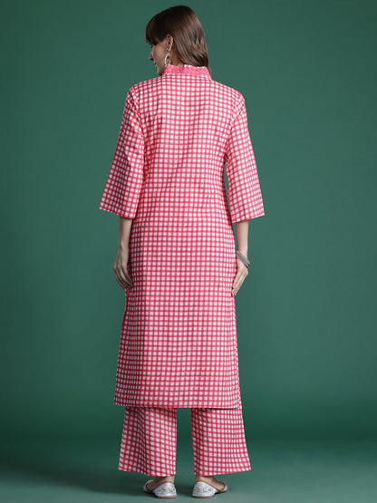 Dhiyona IE Checked Thread Work Pure Cotton Kurta with Trousers