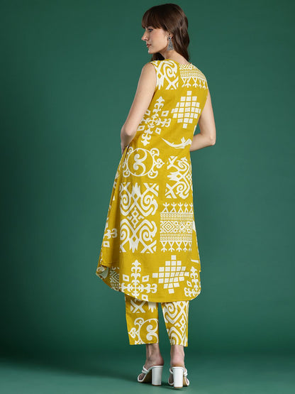 Tribal Printed Pure Cotton Fusion Kurta with Trousers