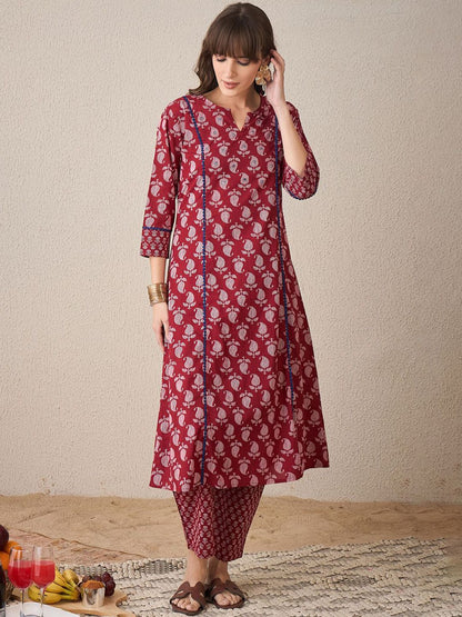 Dhiyona IE Women Paisley Printed Regular Pure Cotton Kurta with Trousers
