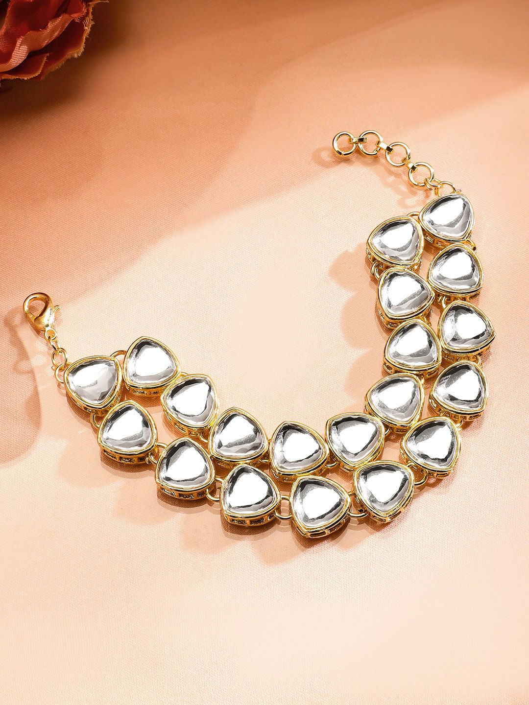 Dhiyona RJ Women's 18K Gold-Plated White Kundan Studded Double-Layered Statement Bracelet