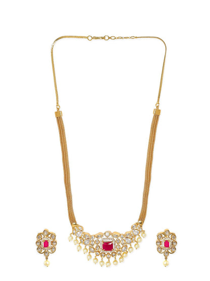 Dhiyona RJ Women's 22K Gold-Plated Ruby & Cubic Zirconia Studded Necklace Set with Pearl Accents