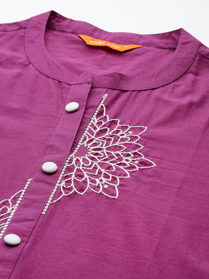 Floral Embroidered Thread Work Pure Cotton Kurta with Palazzos
