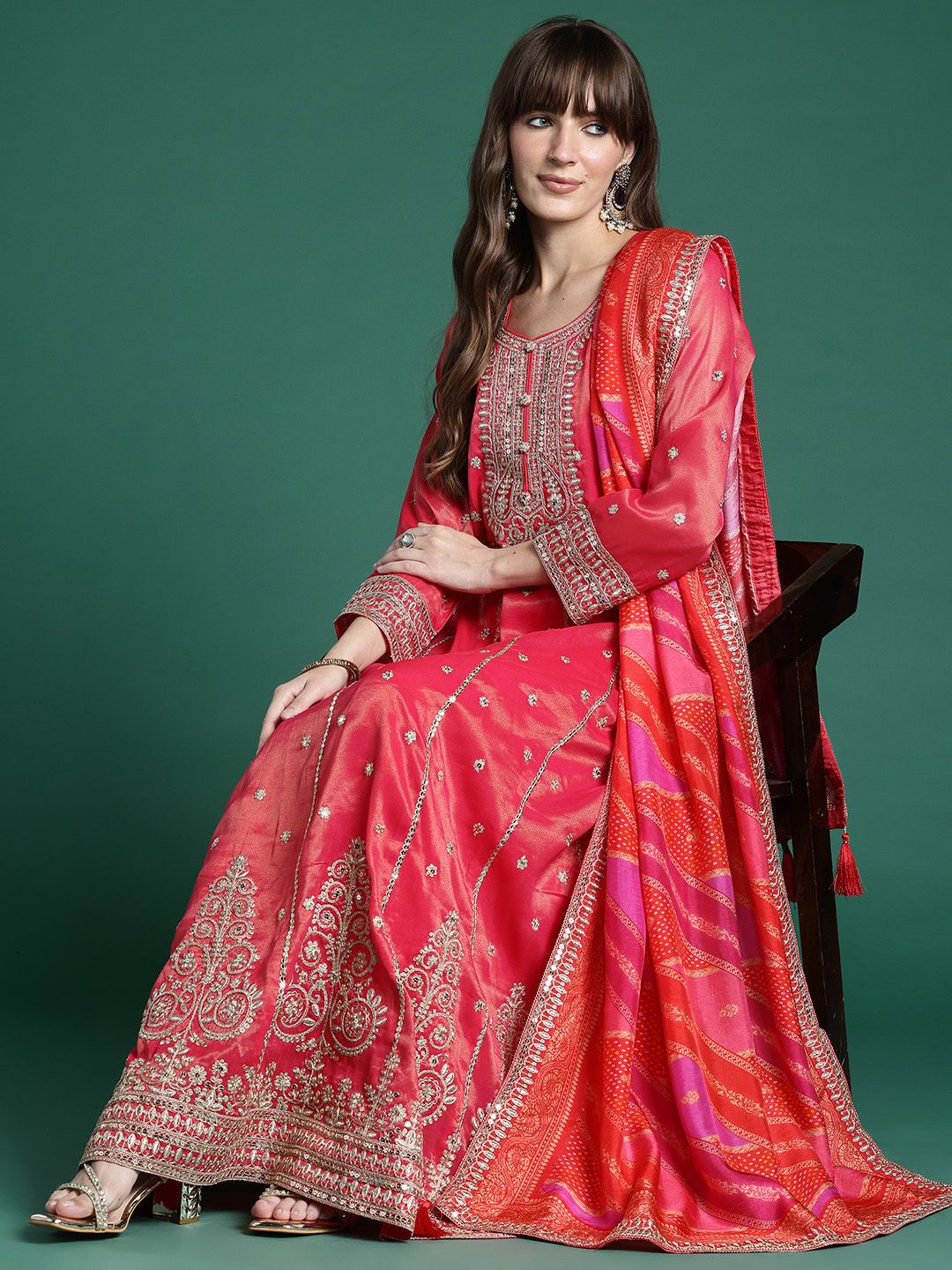 Dhiyona IE Ethnic Motifs Embroidered Kurta with Trousers & Dupatta