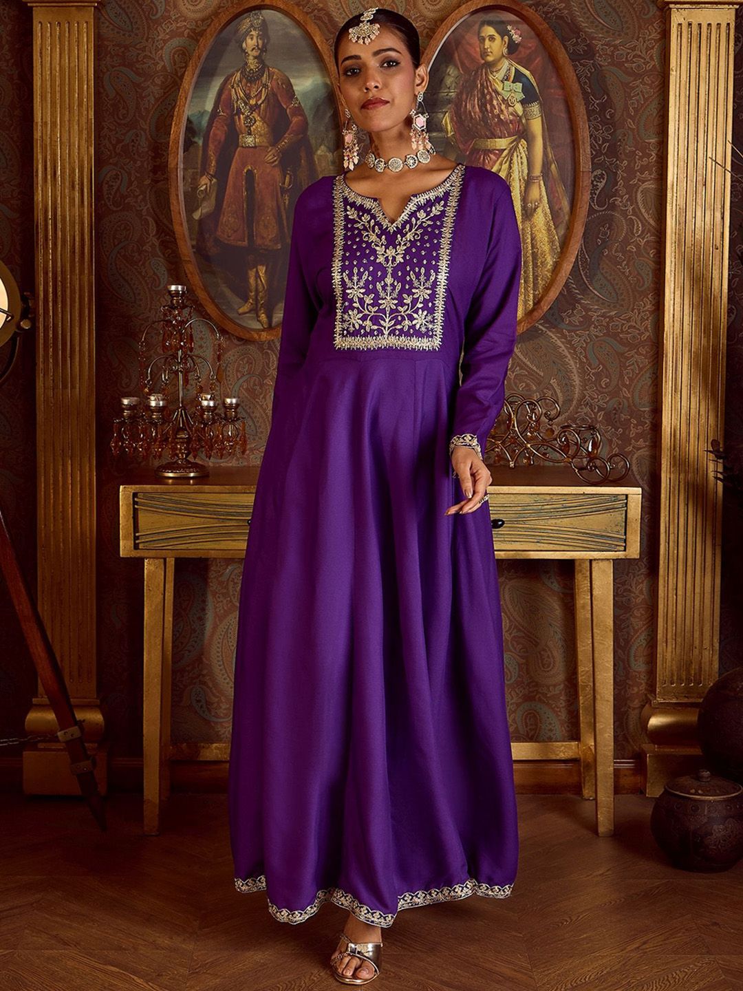 Women Embroidered Empire Kurta with Trousers & With Dupatta