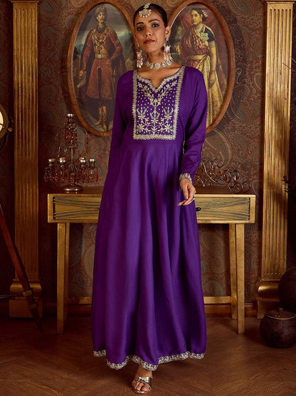 Women Embroidered Empire Kurta with Trousers & With Dupatta