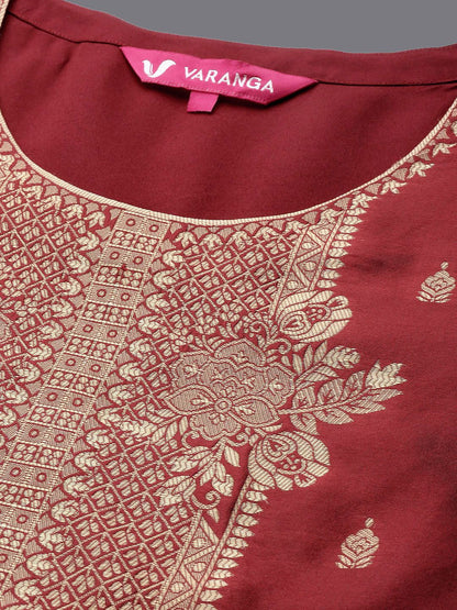 Dhiyona VA Women'sFloral Zari Woven Design Round Neck Kurta with Trousers & with Dupatta