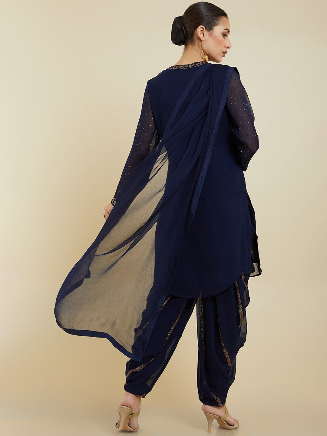 Dhiyona SO Women's Women Ethnic Motifs Silk Georgette Kurta with Dhoti Pants & With Dupatta
