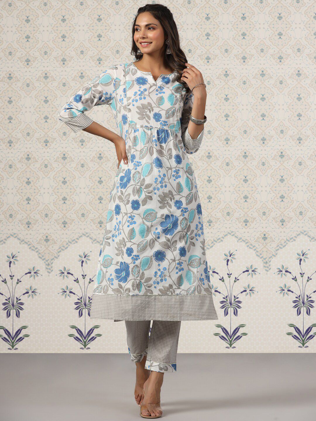 Dhiyona OD  Ethnic Motifs Printed Gotta Patti Pure Cotton Kurta with Trousers