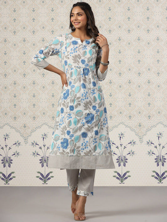 Dhiyona OD  Ethnic Motifs Printed Gotta Patti Pure Cotton Kurta with Trousers