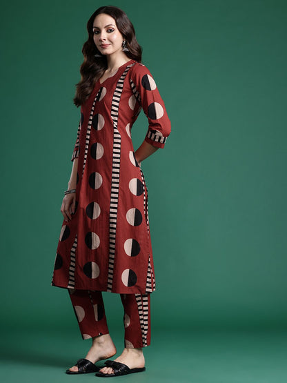 Dhiyona IE Women Printed Pleated Pure Cotton Kurta with Trousers