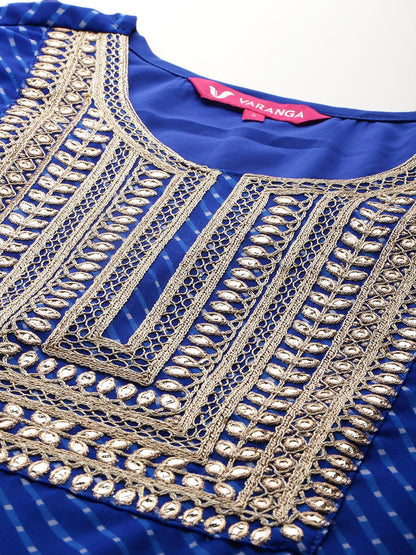 Dhiyona VA Women'sLeheriya Printed Zari Kurta With Trousers & Dupatta