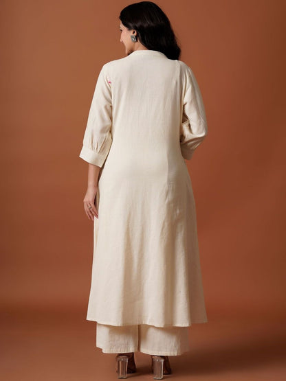 Floral Embroidered Thread Work Pure Cotton Kurta With Trousers