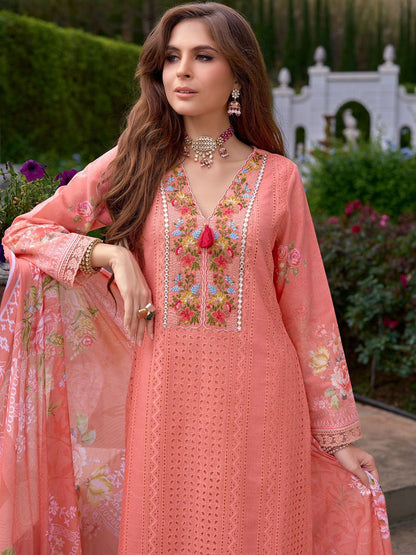 Women Floral Embroidered Regular Mirror Work Pure Cotton Kurta with Trousers & With Dupatta