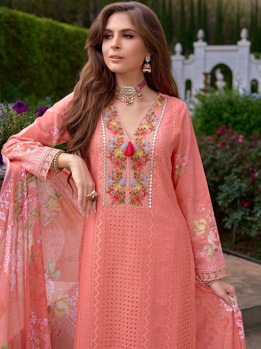 Women Floral Embroidered Regular Mirror Work Pure Cotton Kurta with Trousers & With Dupatta