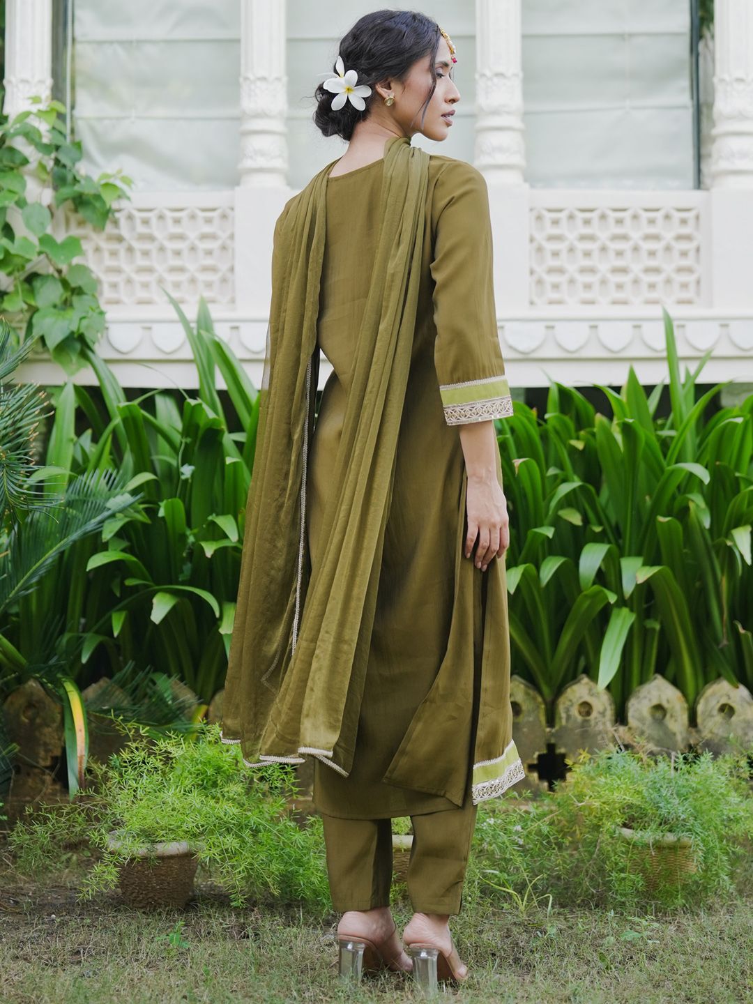 Floral Embroidered Kurta with Trousers & Dupatta