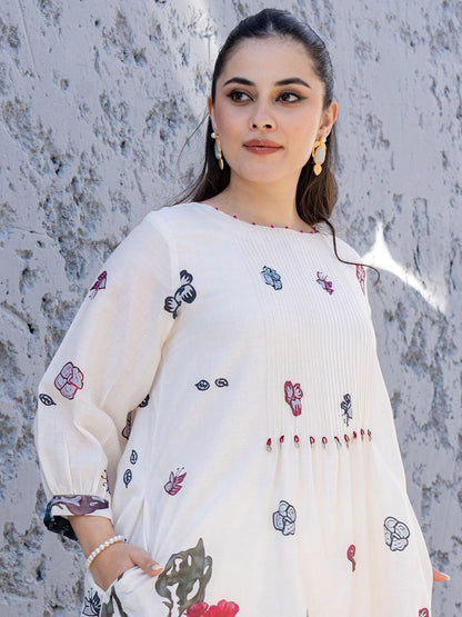 Dhiyona IE Floral Printed Pure Cotton Tunic With Trousers Co-Ords