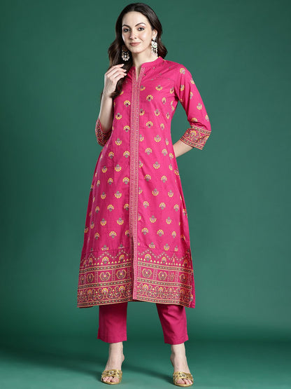 Dhiyona IE Ethnic Motifs Printed Pure Cotton Kurta with Trousers