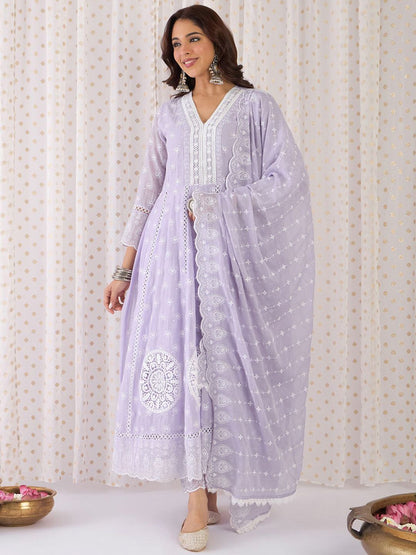 Women Ethnic Motifs Thread Work Pure Cotton Kurta with Trousers & With Dupatta