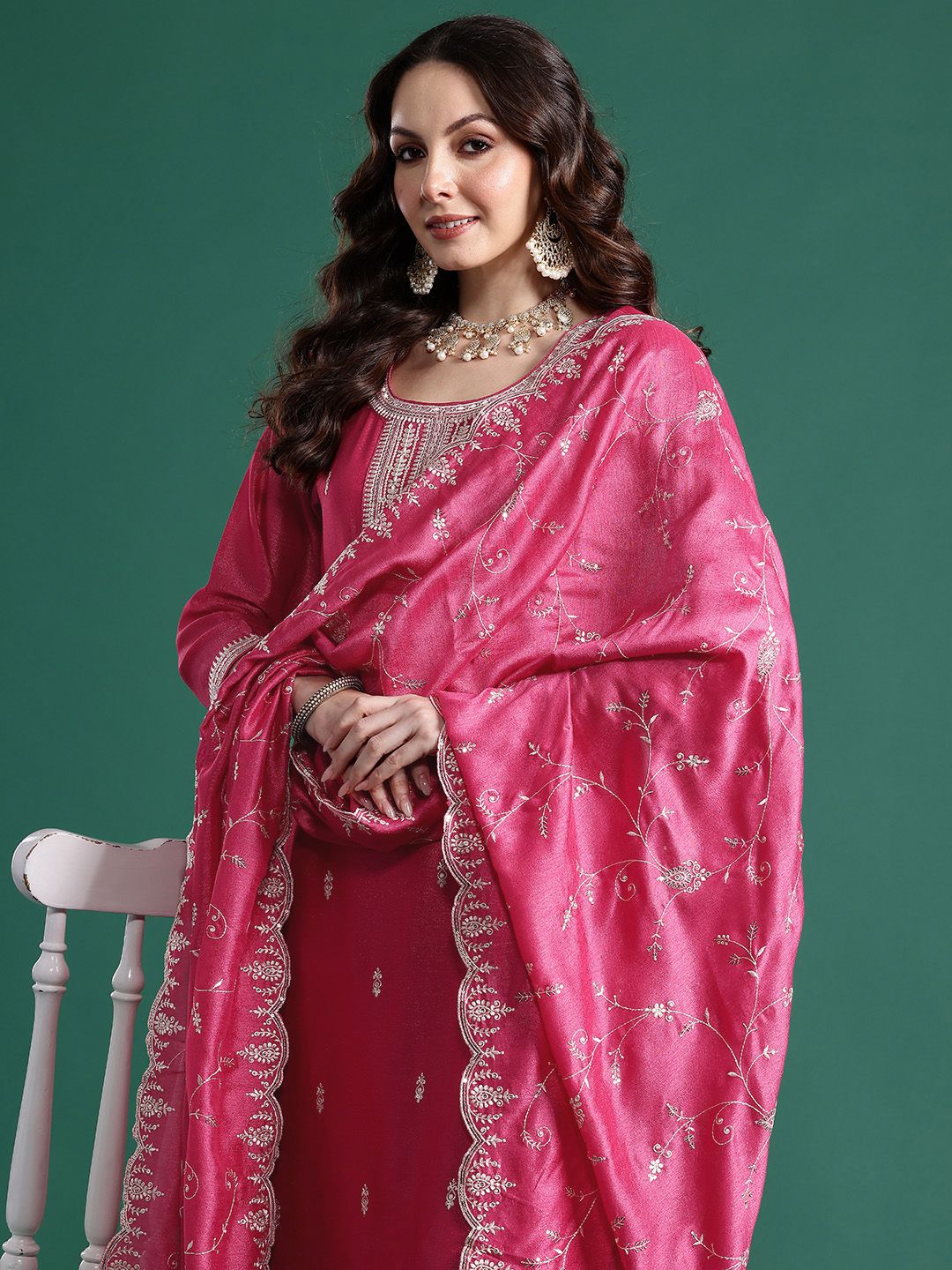 Dhiyona IE Ethnic Motifs Embroidered Kurta with Trousers & Dupatta