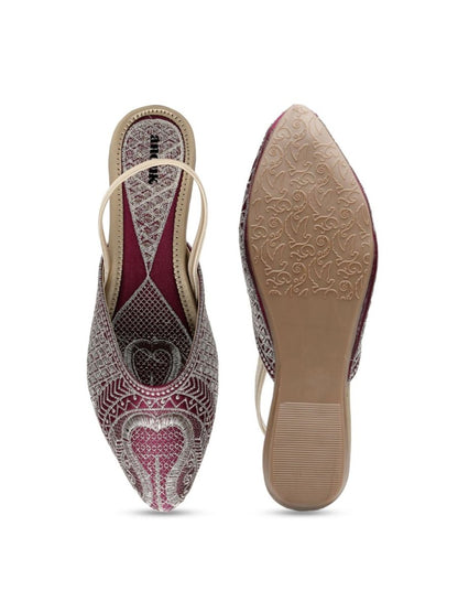 Dhiyona AK Women Leather Embroidered Backstrap Mules Flats