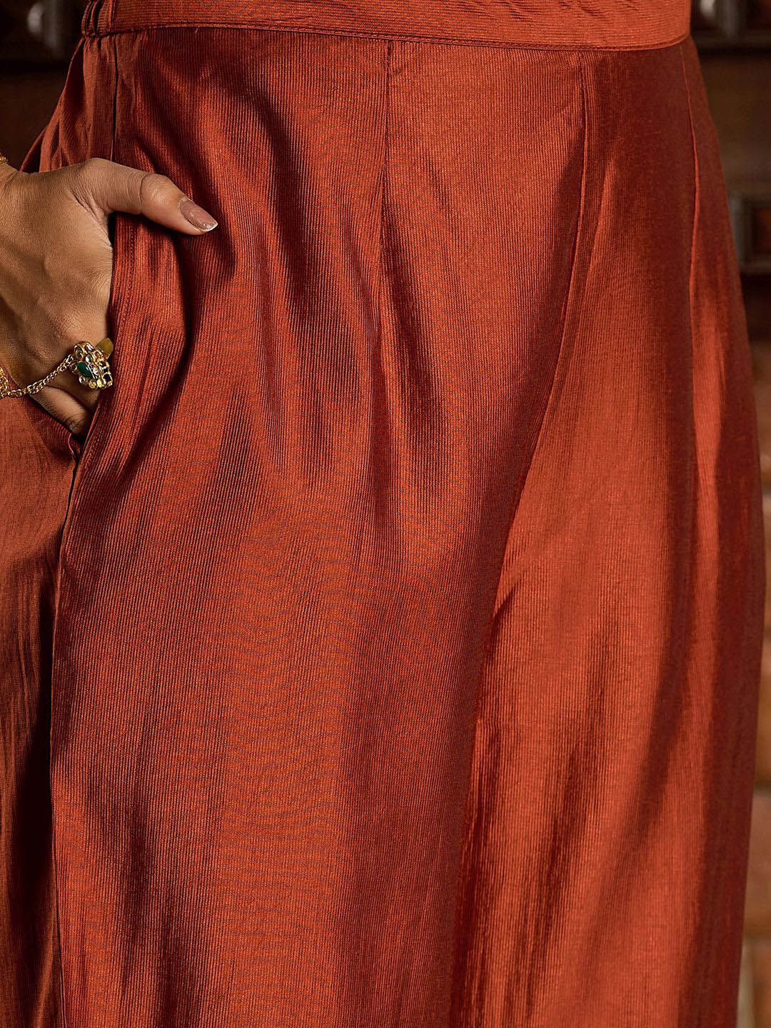 Dhiyona IE Ethnic Motifs Embroidered Zari Liva Kurta With Trousers & Dupatta