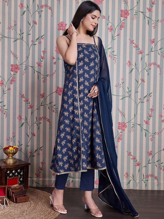 Dhiyona OD  Floral Printed Gotta Patti Pure Cotton Anarkali Kurta Set
