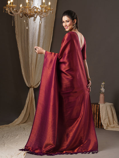 Women's Georgette Purple Woven Design Woven saree With Blouse Piece