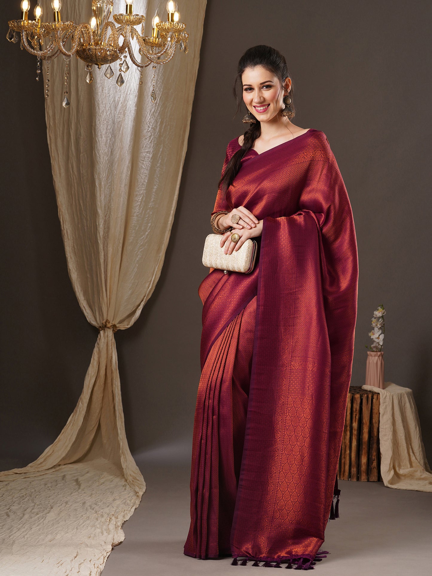 Women's Georgette Purple Woven Design Woven saree With Blouse Piece