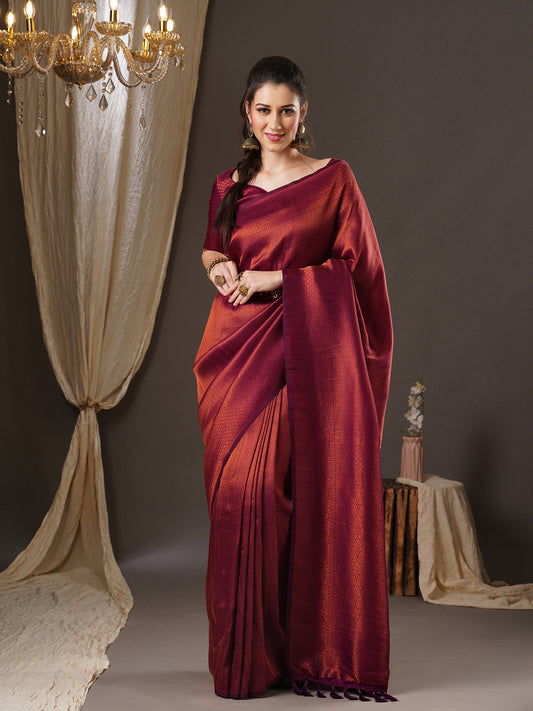 Women's Georgette Purple Woven Design Woven saree With Blouse Piece
