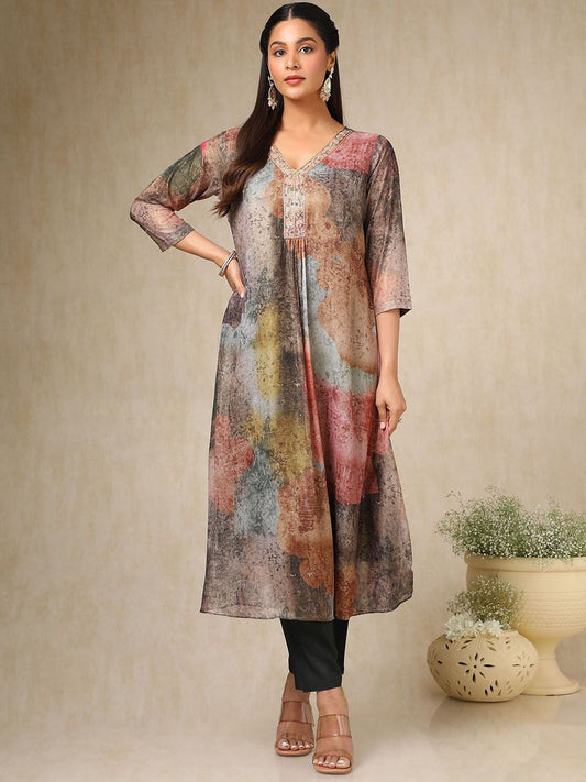 Dhiyona SO Women's Women Printed Regular Beads and Stones Kurta with Trousers