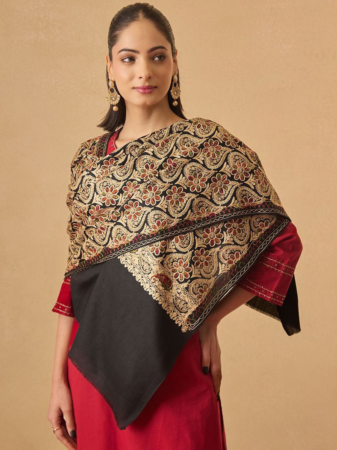 Dhiyona PA Floral Embroidered Zari Kashish Shawl