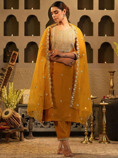 Women Ethnic Motifs Embroidered Kurta with Trousers & Dupatta