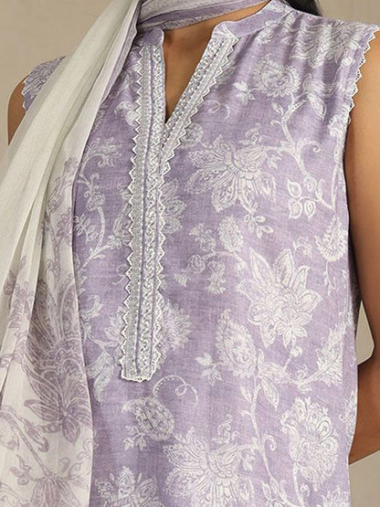 Dhiyona SO Women's Women Printed Regular Beads and Stones Linen Kurta with Palazzos & With Dupatta