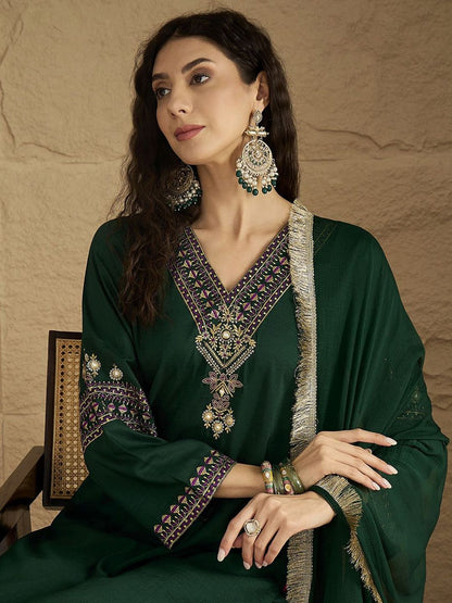 Dhiyona VA Women's Ethnic Motifs Printed Kurta with Trousers & Dupatta