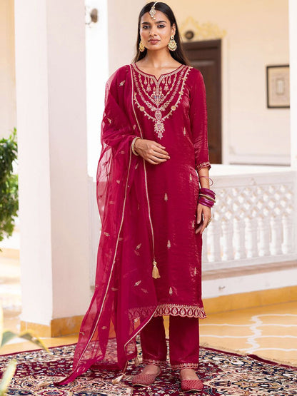 Dhiyona CH Women Ethnic Motifs Embroidered Kurta with Trousers & Dupatta