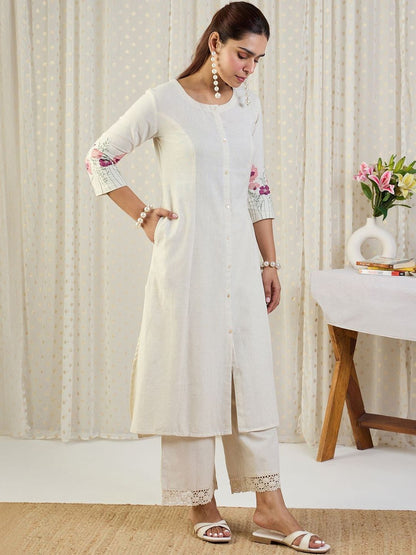 Dhiyona IE Floral Embroidered Tunic & Palazzos Co-Ord Set
